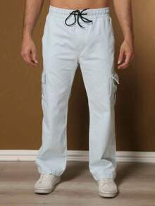 Cargo Twill Pants, Wide Leg Skate Pants, Unisex Pants - 淺色水洗藍 - 查看 1