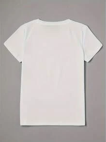 Butterfly Print T-Shirt, Casual Short Sleeve Round Neck Top, Women's Summer Clothing - White - View 2