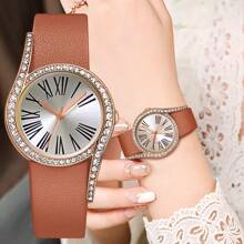 3pcs/Set Women Watches Set Quartz Watch For Women Fashion Wristwatch Ladies Clock Leather Watch Festival Gift Valentine's Day