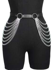 2pcs/1pc Women Full Body Leather Harness Belt,Waistband Clothing Decoration For Underwear Body Accessories,Suitable For Couple Valentine's Day Daily Wear - Black - View 4