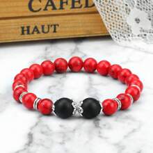 1 件黑线红松石手链配合金花盘混色天然石手链复古魅力珠宝浪漫礼物