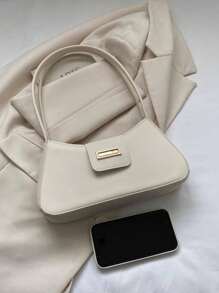 Metal Decor Bag Solid Color Fashionable Minimalist Shoulder Bag Simple Solid Color Underarm Bag Women's Buckle Handbag Purse Minimalist,Casual Portable,Lightweight For Girl,For Woman,For Women, Rookies & White-Collar Workers Gift Bag,Work ,Business,Commute,Outdoors, Travel, Outings,Shopping Bolsos Para Mujer Designer Handbags - trắng - Xem 3