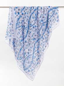 1pc Floral Printed Chiffon Scarf Headscarf - Multicolor - View 3