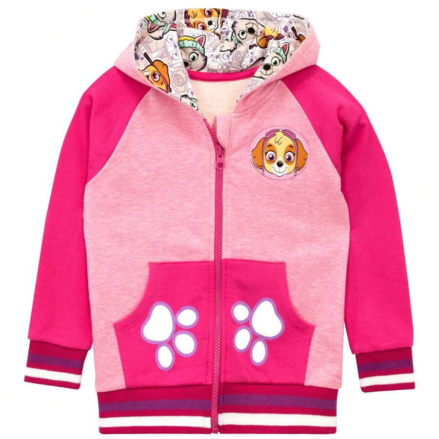 Paw Patrol Hoodie | Skye Girls' Pink Glitter Hoodie | Kids Zip Up Jumpers