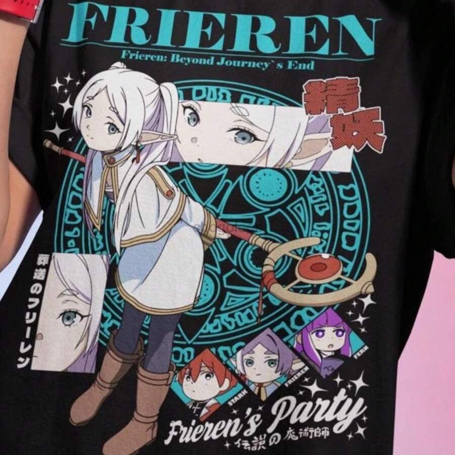 Frieren Tee Beyond The End Of The Journey Anime Gifts Fern Stark Girl Shirt - Every Size - 黑色 - 查看 1