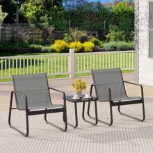 Lofka 3-Piece Outdoor Muebles Set With Sofa-Style Chairs & Glass Top Table, Patio Chairs Set Of 2,Modern Outdoor Decor Patio Furniture For Camping - All-Weather Conversation Set For Backyard, Pool, Garden And Lawn - Grey - View 3