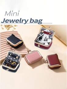 1 件复古风格迷你零钱包，紧凑型 PU 皮革首饰收纳盒，带按扣，适用于戒指、项链、耳环和配饰，纹理饰面，田园主题，椭圆形，可上锁，非常适合戒指和配饰，珠宝盒礼物女士女孩返校 - 彩色 - 查看 5
