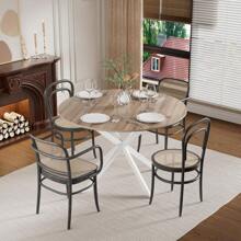 AYYDS 120 Cm Round Wooden Kitchen & Dining Room Table - Retro Industrial Style With Natural Walnut Finish And White Table Legs (Chairs Not Included) - White - View 8