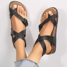 Women's Casual Fashion Adjustable Buckle Comfort Sandals,Cork Insole Sport Memory Foam Cushioning Anti-Slip Orthopedic Sandal Slippers - 烏黑 - 查看 4