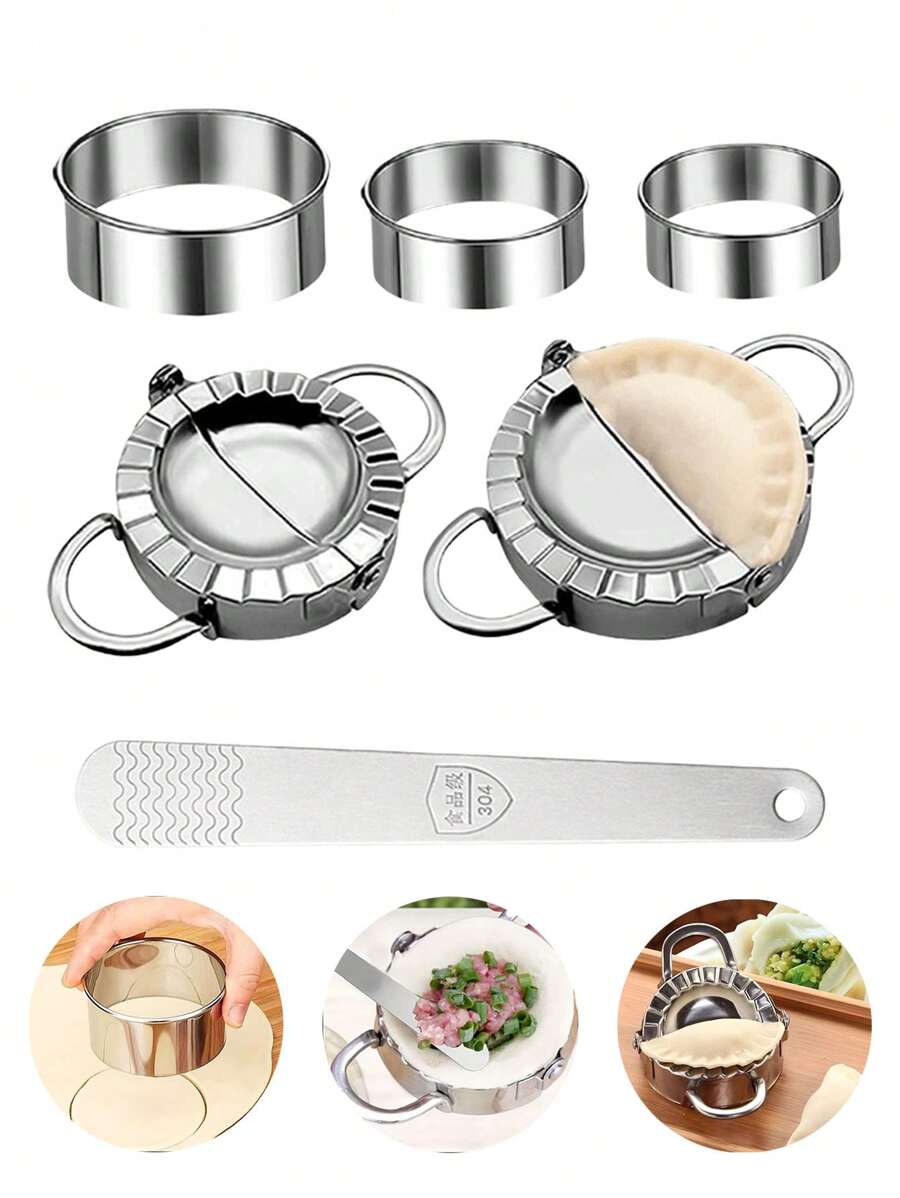 1 pieza/3 piezas/7 piezas Molde para hacer empanadillas de acero inoxidable, Herramientas de corte de piel de empanadillas de acero inoxidable, Juego de moldes para empanadillas de acero inoxidable, Molde para hacer empanadillas de acero inoxidable, Pinza para empanadillas, Molde para dar forma a empanadillas, Molde para envolver empanadillas - Plateado - Ver 1