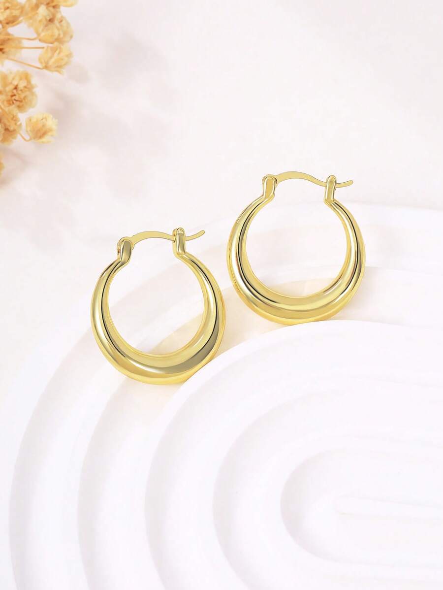 1 对复古时尚优雅铜环耳环，适合日常佩戴、约会和送给女朋友的礼物 - 金色 - 查看 1