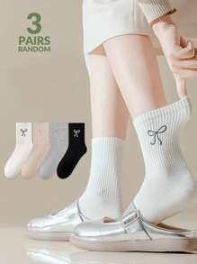 4 pares de calcetines por la mitad de la pantorrilla para mujer, calcetines holgados con diseño de lazo, calcetines largos casuales multicolor para estudiantes, colores surtidos, primavera/verano