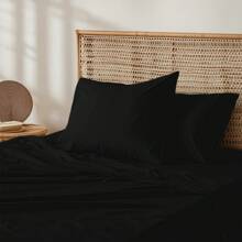Farfallarossa Solid Color Bed Sheet Set, 3/4 Pieces, Includes Flat Sheet, Fitted Sheet, And 1/2 Pillowcases, Made Of Soft Brushed Microfiber Fabric, Skin-Friendly And Comfortable, Shrink-Resistant, Fade-Resistant, And Easy To Care For. - Black - View 3