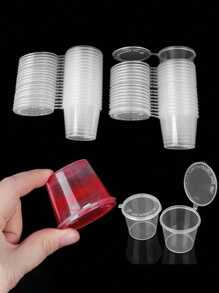 25 حبة أكواب سوفليه صغيرة مع أغطية - أكواب الهلام، سعة 2 أونصة /60 مل، 4 أونصة /120 مل أكواب رامكن لصوص الغمس، أكواب التتبيلة السلطة، حاويات بلاستيكية صغيرة للتوابل، للاستخدام في الحفلات والأعراس وعيد الأم وعيد الفصح