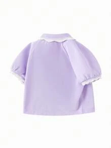 Balabala Girls' Short-Sleeve Polo Shirt, Sweet Summer Baby Tee, 2025 New Arrival - Pink Purple - View 5