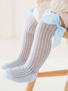 5 Pairs Baby/Infant Girls Breathable Mesh Socks With Bow Decoration, Princess Knee-High Stockings, Suitable For Outdoor Vacation - Multicolor - View 5
