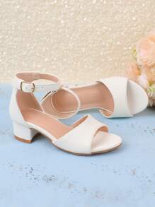 Girls Stylish Flower Decor Open Toe High Heel Sandals, Breathable & Lightweight, Suitable For Wedding, Party, Princess Shoes - White - View 6