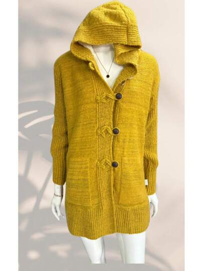 Cardigan con capucha de punto tejido con forro peludo