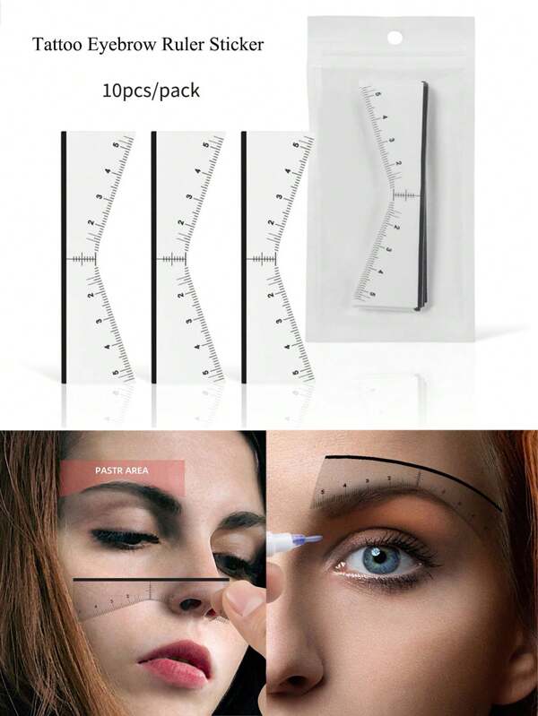 10 件装 Microblading V 形一次性纹身眉毛尺贴纸，粘性纹身测量模板指南纹身工具纹身用品