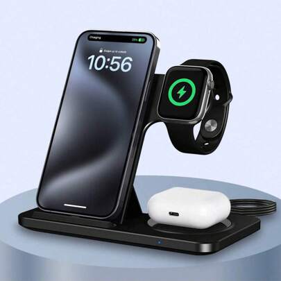 Kabelloses Ladegerät für mehrere Geräte, faltbare 3-in-1 Schnellladung Station Ständer Dock kompatibel mit iPhone 17/16/15/14/13 Pro Max/13/12/11 Pro/X/Max/XS/XR/8, kompatibel mit Apple Watch Series 11/10/9/8/7/6/SE/5/4/3/2/Ultra, Ohrhörer
