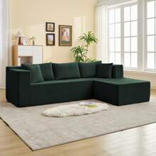 Modern W106inch 2-Piece Free Combination Corduroy Upholstered L-Shaped Modular Sectional Sofa With Right Chaise And Pillows - Green - View 3