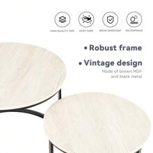 Nalupatio Side Table Set Round, Coffee Table Made Of Wood With Metal Frame, Modern Coffee Tables Set Of Tables For Living Room Bedroom Brown - 米色 - 查看 4