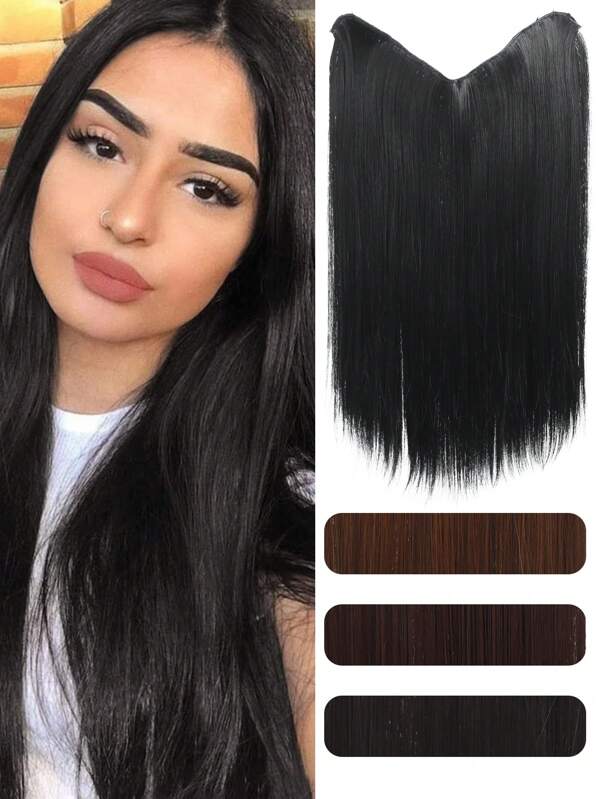 Synthetic 4 Clip In Hair Extensions V-Shaped Long Straight Hairstyle Hairpiece Black Blonde 20inch Natural Wig For Women