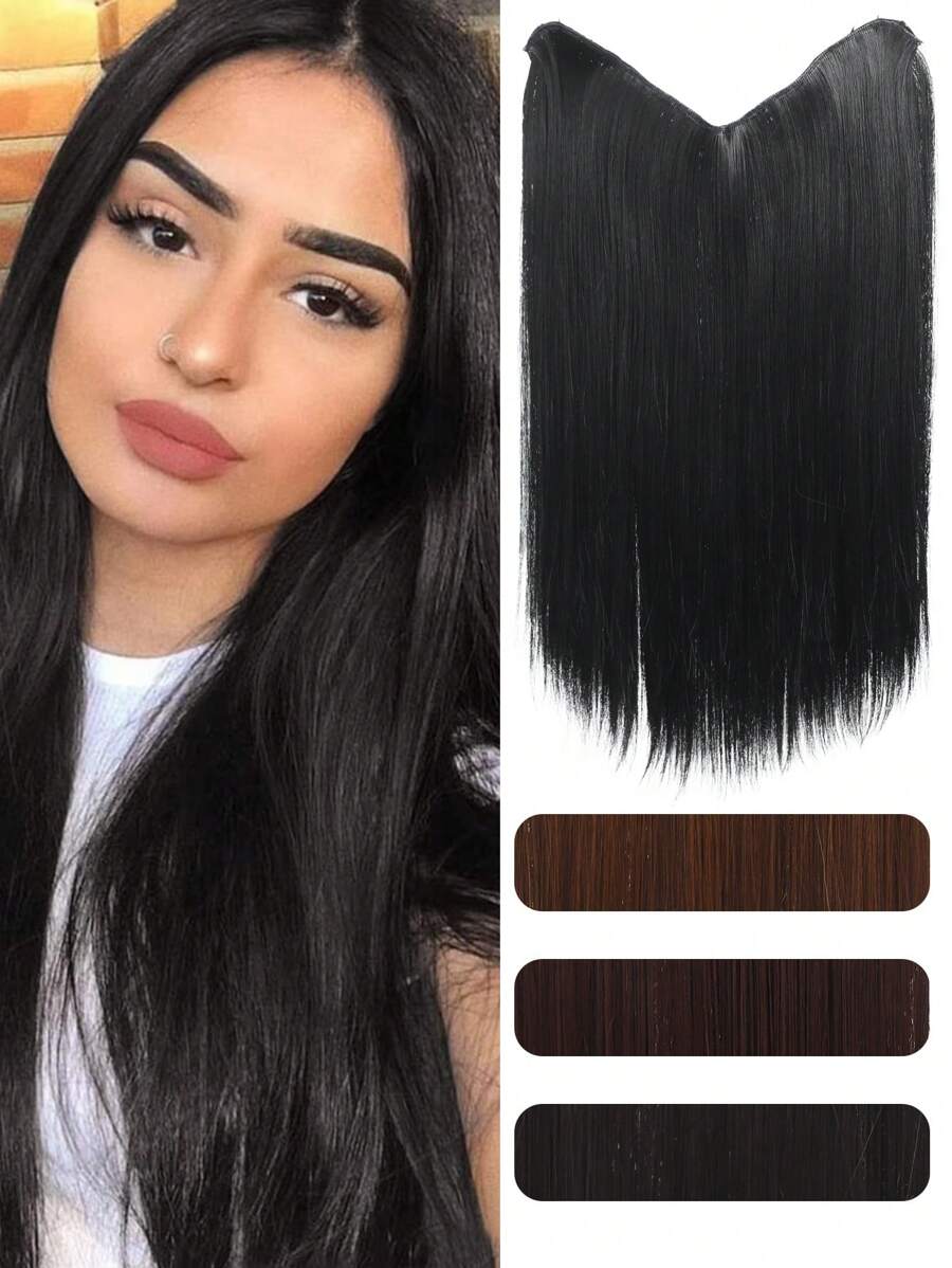 Synthetic 4 Clip In Hair Extensions V-Shaped Long Straight Hairstyle Hairpiece Black Blonde 20inch Natural Wig For Women
