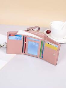 字母图案鹿角装饰口袋钱包小钱包三折拉链女士钱包迷你薄轻便多层信用卡身份证钱便携简约时尚现代商务周年纪念圣诞节情人节生日礼物礼物爱人女士女孩女士钱包迷你钱包钱包小钱包 - 紫色 - 查看 5