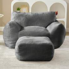Modern Faux Fur Fabric Large Bean Bag Chair With Ottoman, Oversized Adult Bean Bag Chair With Filler, Lazy Sofa Comfy Bean Bag Couch With Armrests - 淺灰色 - 查看 3