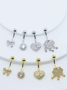 1 件装心形蝴蝶结形锆石肚脐环肚脐环肚脐钉 14G 圆杆穿孔首饰女士 - 蝴蝶結 心 - 查看 4