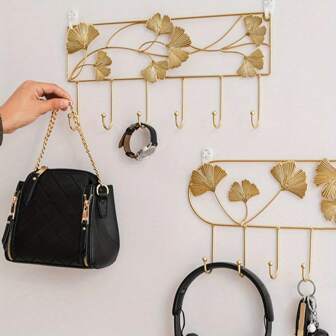 1 件 4/6 挂钩壁挂式银杏叶挂钩铁艺挂钩入口门廊装饰墙钩墙壁钥匙收纳钩试衣间衣帽架 3D 铁艺挂钩衣帽架钥匙收纳架铁艺壁挂装饰家居收纳配件