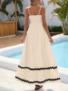 Women's Summer Flowy Dress Casual Sleeveless Beach Holiday Dress With Thin Straps - 淺米色 - 查看 2