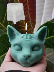 1 件三眼猫形硅胶蜡烛模具 - 白色矽膠模具 - 查看 1