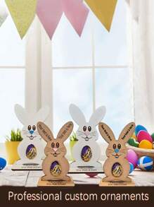 1pc Customized Rabbit Decor, Rabbit Chocolate Egg Stand Wooden Tabletop Ornament Craft Item, Suitable For Birthday, Easter, Couple Gifts