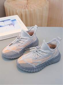 Children's Sports Running Shoes, Breathable Mesh Fabric Upper, Soft Sole Knit Running Shoes For Boys And Girls