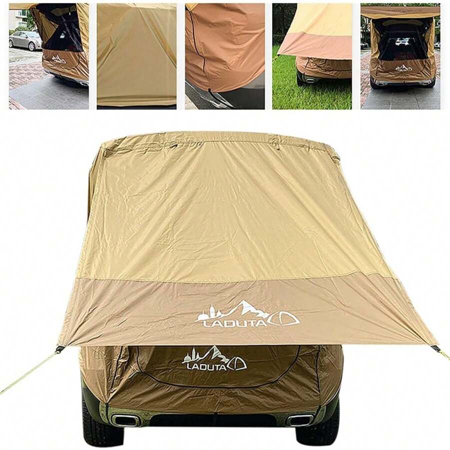 Car Awning Canopy Car Tent Portable Camping Awnings Car Trunk Tent SUV Awning Shelter Rear Sunshade Canopy Waterproof Tailgate Shade Awning - Yellow Brown - View 1