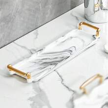 1 White Plastic Tray With A Marble Design - Perfect For Tea, Desserts And Cooked Food In The Kitchen, Dining Room Or Living Room - Perfect For Weddings, Birthdays And Gifts, Decorative Trays, Innovative Cutlery, Kettles, Breads, Parties, Gifts