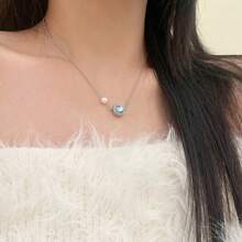 7-częściowy zestaw biżuterii z pereł w kolorze morskim, elegancki styl retro, niebieskie kolczyki z pereł, niebieski naszyjnik z pereł, niebieska bransoletka z pereł - odpowiedni do codziennego noszenia przez kobiety