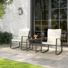 ERGOMASTER  3-Piece Rocking Bistro Set Wicker Patio Furniture Set Porch Chair Set - Grey - View 8