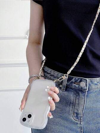 Étui de téléphone bandoulière avec cordon tour de cou et charm de téléphone. 1 pièce de chaîne tressée longue bandoulière. Étui de téléphone portable transparent à motif vague compatible avec 11 12 13 14 15 13 Pro Max 14 Pro Max 15 Pro Max