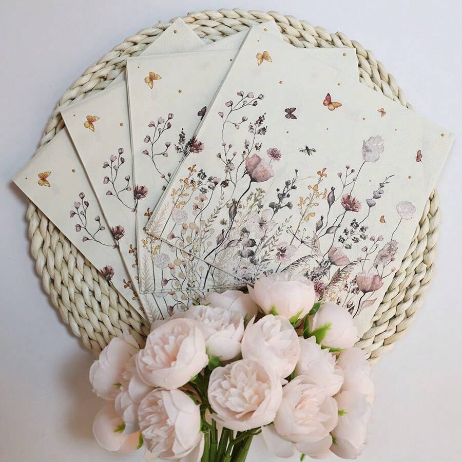 20 件/40 件/60 件/套,春花鸡尾酒餐巾一次性花卉纸巾向日葵野花蜜蜂饮料餐巾适用于春夏茶会装饰 - 彩色 - 查看 1