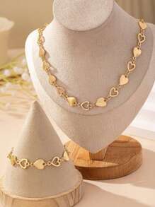 2 Pieces Necklace And Bracelet Set With Elegant And Stylish Heart-Shaped Cutout Design - An Ideal Gift Choice For Girls, Daily Life Accessories