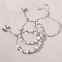 1 szt. Miedziano-złota regulowana bransoletka z koralików z zawieszką w kształcie serca, prosty styl hip-hopowy, zdobiona sztucznymi perłami, odpowiednia do codziennego noszenia przez kobiety, biżuteria na każdą porę roku