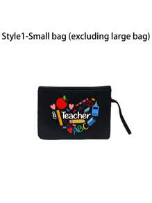1 件/2 件教师感谢礼品套装 - 大容量时尚手提包，印有“教师”字样，黑色亚麻零钱包，化妆包，带衬里，无封口 - 非常适合教育工作者和学校工作人员，教师感谢礼物，时尚休闲配饰，适合外出、度假、日常通勤 - 黑色 - 查看 20