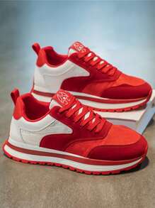 Men's Sports Shoes 2025 Spring New Thick Sole Height Increasing Anti-Skid Wear-Resistant Mid-Top Round Toe Lace-Up Soft Bottom Soft Surface Lightweight Comfortable Versatile Multi-Color Patchwork Outdoor Sports Street Style Casual Sneakers