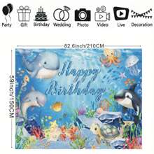 1pc Cartoon Sea Animals Birthday Theme Dolphins Turtles And Other Sea Creatures Design Background Cloth Birthday Party Cake Table Decoration Banner Portrait Photography Background Vinyl