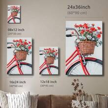 1 Pc,Close-Up Of A Vintage Red Bicycle With A Basket Of Flowers Again, Original, Canvas, Wall Art, Living Room Wall Decorations, Bedrooms, Bathrooms, Frame Poster Art Prints, Hanging Paintings, Home Decoration, Festivals. Home D 3
