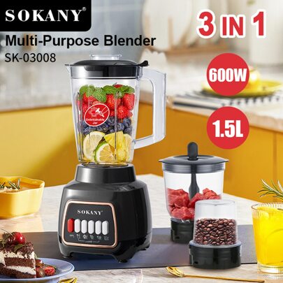SOKANY. Batidora eléctrica para casa, puede batir todo tipo de frutas ,con 5 velocidades seguro y sencillo de usar 600W, 1.5L