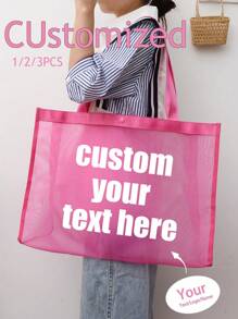 Customized Women's Bags,Customized Text Mesh Tote Bag, Customized Tote Bag, Nylon Material Letter Printed Beach Mesh Tote Bag With Beach Bag, Can Be Customized With Your Unique Design, Valentine's Day Gift, New Year Gift, Use It Yourself Or Give It To Others As A Gift, Suitable For Friends, - Multicolor - View 1